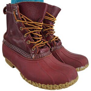 LL Bean Boots Red Leather Rubber Duck Size 8 Limited Edition Pull On Rain